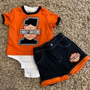 Harley-Davidson 6-9 months cotton onesie and short outfit.